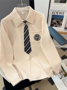 เสื้อเชิ้ตผู้หญิงฤดูใบไม้ร่วง/ฤดูหนาวย้อนยุค ทรงหลวม แขนยาว ทรงพอดีตัว สำหรับใส่ลำลอง สไตล์สตรีท สไตล์อังกฤษ