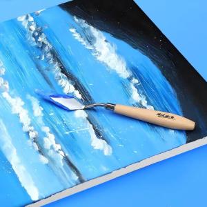 ที่ขูดน้ำมันศิลปะทำจากไม้หัวแบนสแตนเลสมีสีและคมอุปกรณ์ศิลปะสำหรับนักเรียน1/4ชิ้น