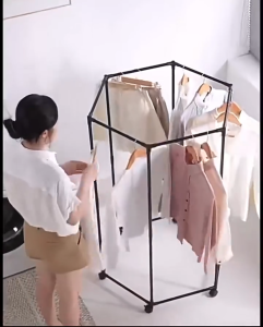 HAHABABY 360° Rotating Hexagonal Clothes Rack With Wheels Heavy Duty Floor Standing Drying Rack Metal Storage Rack