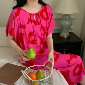 National Style Improved Cheongsam Rayon Summer Dress Womens 2024 New Floral Dress Nightdress Pajamas Can Be Outwear