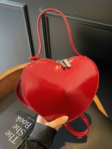 Red Wedding Bag Womens Crossbody Small Heart Shaped Bag Modern Neutral Style Soft Surface Polyester Lining Zipper Closure Casual
