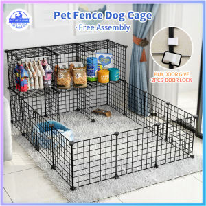 New Land .DIY Metal Dog Cage Stackable Pet Cat Rabbit Cage Pet Black Frame Steel Metal Wire Kennel Extendable Pet Fence for Indoor and outdoor