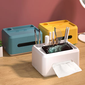 กล่องทิชชู่ พร้อมที่วางมือถือ กล่องใส่ทิชชู่ มีช่องใส่ของ2ช่อง กล่องทิชชู่อเนกประสงค์ ใส่โทรศัพท์มือถือได้ วางของได้