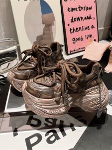 Giày Thể Thao Đế Dày Đính Đá Rhinestone Họa Tiết Da Báo Màu Đồng Cổ Điển Bằng Da Thật Cho Nữ Giày Thể Thao Đế Cao 8cm