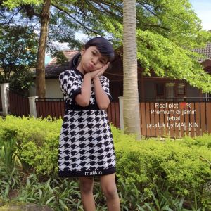 MALIKIN DRESS ANAK HOUNDSTOOTH 4-5-6 TAHUN / DRESS ANAK / DRESS RAJUT ANAK / DRES RAJUT TERBARU / BAJU ANAK PEREMPUAN