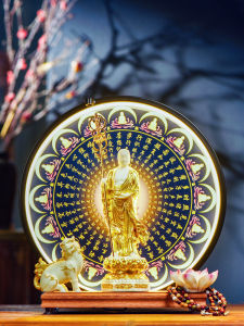 Chan Influence Home Decor Buddha Statue Earth Store King Bodhisattva Living Room Temple Offering Statue Handmade Wooden Tone