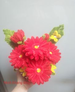 Chậu hoa để bàn hoa kẽm nhung hoa handmade chậu hoa đồng tiền hoa trang trí