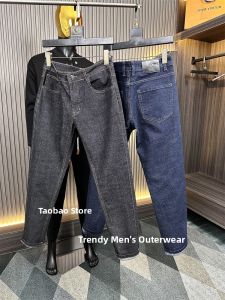 Denim Series Cotton Washed Casual Pants Mens Slim Straight Leg Jeans Long Trousers Autumn Season Fashion Comfortable Fit