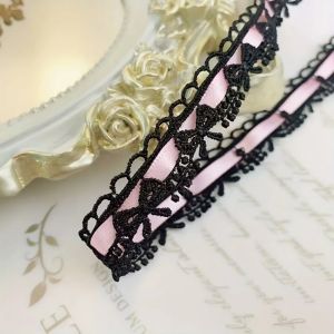 1.8cm Wide Pink And White Flower Bow Ribbon 1 Yard Lace Trim for DIY Crafts Gift Packaging Sewing Edges And Decorative Use