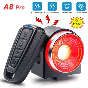 Bicycle Rear Lamp Braking Light Burglary Alarm Remote Call Wireless Control USB Charge LED Lantern Bike Finder Horn Bell A8 Pro