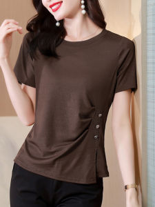 Fashionable Pure Cotton Short Sleeve T-Shirt Womens Summer New Style Slim Fit Moms Shirt Versatile round Neck Korean Version