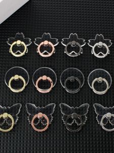 Transparent Diamond Embedded Mobile Phone Ring Holder Full Cover Clip on Male Female Style Mobile Phone Case Stand Support
