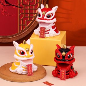 Cute Chinese Lion Statue Small New Year Figurines Spring Festival Party Home Decorations Coffee Table Auto Car Ornaments