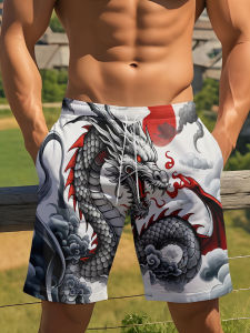 2026 Cool Fashion Trendy 3D Mens Summer Gothic Mighty Dragon Pattern Outdoor Street Wear Pattern Casual Shorts Large