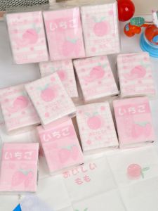 Portable Small Strawberry Patterned Handkerchief Paper Cute Compact Portable Tissue Paper Student Carry-On Colored Napkin Paper