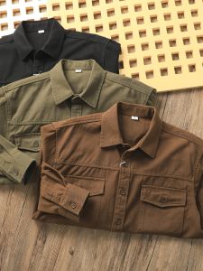 American Retro Fancy: Spring/Summer Men's Pure Cotton Fashion Minimalist Loose Casual Polo Collar Long Sleeves Workwear Shirt