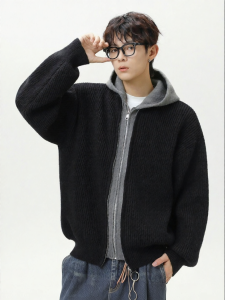 Wood soon | Hooded Fake Two-Piece Casual Loose Knitted Jacket