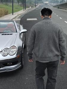 Original American Style Loose Autumn Winter Casual Knitted Long Sleeve Zipper Cardigan Sweater Couple Outerwear Comfortable Warm