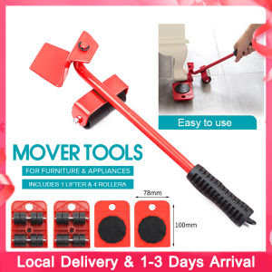 Furniture Transport Lifter Mover Tools Rolling Wheel Corner Furniture Lifter Set Alat Pindah Rumah With 4 Pcs Roller And 1 Pc Lifter Roller Pindah Perkakas Berat 搬家移动工具