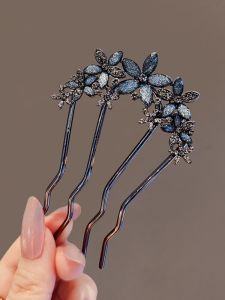 New Chinese Style Floral Hair Comb Bun Hairpin Retro Court Style Alloy Embedded Artificial Gem Half Gem Fresh Outburst Hair Accessories