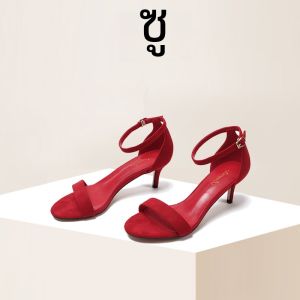 เซ็กซี่ พรางหุ่น สีแดงเปิดนิ้วเท้า สายคล้อง รองเท้าแตะ ผู้หญิง รองเท้าส้นสูงแฟชั่นใหม่ส้นกลางกาวกาวรองเท้าสําหรับงานแต่งงาน