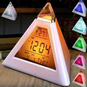 1 Pc LED Digital Alarm Clock 7 Color Quiet Pyramid Alarm Clock Battery Powered Night Light Desk Clocks with Music & Snooze Mode