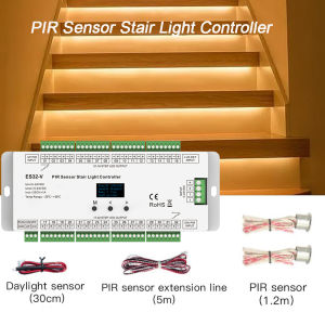SKYDANCE PIR Sensor Stair Light Controller KIT ES32-V 6 Run Modes 32CH Output Infrared Control 24V Single Color COB LED Strip