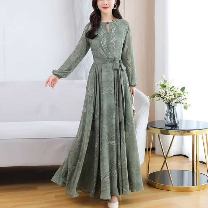 Korean style chiffon long sleeves maxi dress elegant floral printed | Lazada Korean style chiffon long sleeves maxi dress elegant floral printed | Lazada