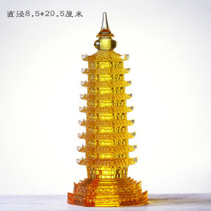 LiuLi WenChang Tower FengShui Decorative Piece Creative Chinese Style Building Shape Gift for Opening Business Home Living Room Office