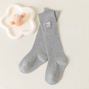 Bé Gái Tất Cao Đến Đầu Gối Cotton Thêu Nơ Màu Trơn Ống Dài Vớ Dành Cho Độ Tuổi 3-12 Dễ Thương Mùa Thu Mùa Xuân Trẻ Em Quần