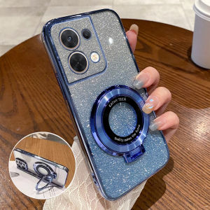 OPPO Reno8 Silicone Case 5G Full Cover Anti-Fall for Men And Women with Stand Protective Shell Transparent Sparkling Dust Creative Style