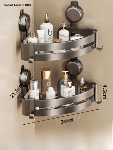 Bathroom Corner Storage Rack Suction Cup Triangle Wall Mounted Shower Room Washstand Organizing Shelf No Drilling Required