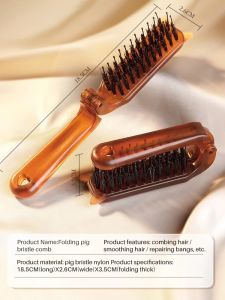 Narrow Teeth Pig Bristle Comb Portable Folding Comb Anti-Static Bristle Portable Small Comb Men Women Special Massage Comb猪鬃毛梳子