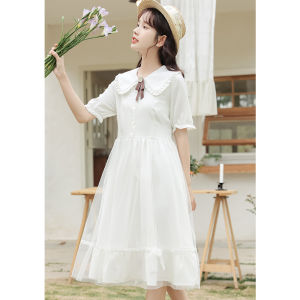 Sweet Fresh Style Long Skirt Dress with Doll Collar for High School Students Summer New Arrival Chiffon Material A-Line Dress