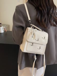 Silver Backpack Female Fashion Casual Satchel K-style Student Schoolbag Small Square Bag Fancy Portable Traveling Backpack