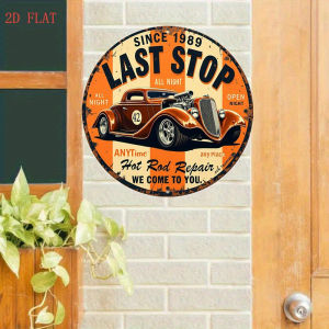 CIFbuy | Vintage Hot Rod "Last Stop All Night" Metal Sign 2D Flat Wall Decor for Bar Garage