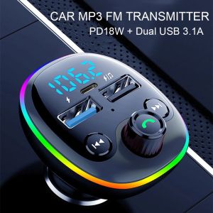 KEBIDU PD 18W FM Transmitter Wireless Bluetooth 5.0 Handsfree Car Kit Dual USB Fast Charger Radio Modulator MP3 Player Support TF card