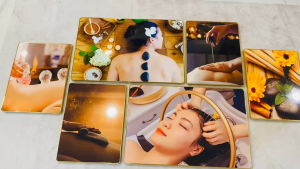 (ẢNH THẬT) Bộ 6 tranh treo tường spa gội đầu dưỡng sinh thư giãn có khung kèm đinh
