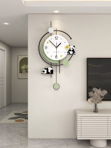 นาฬิกาตั้งโต๊ะลายแพนด้ารูปตุ๊กตาการ์ตูนเรียบง่ายที่ตกแต่งห้องนั่งเล่นและร้านอาหาร กลไกแบบสแกน แหล่งกำเนิดจีนแผ่นดินใหญ่