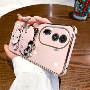 Creative Foldable Cat Design Phone Case for OPPO Reno11 pro Luxury Cute Makeup Mirror Stand Soft Silicone Shell for Women