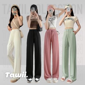 Tawii New korean wide leg pants ice silk pants casual hight waist square pants for women summer coolling pants