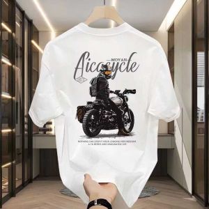 New Arrival Summer Mens Cotton T-shirt Tops Street Retro Motorcycle Print Adults Children Tee High Street Casual T-shirt