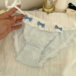 กางเกงชั้นในผ้าฝ้ายลายผีเสื้อสีน้ำเงินเซ็กซี่สำหรับผู้หญิง กางเกงชั้นในทรงสามเหลี่ยมเอวต่ำ ระบายอากาศได้ดี สำหรับเยาวชน ฤดูใบไม้ผลิและฤดูร้อน