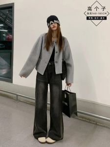 Quần Jeans Ống Rộng Màu Đen Cao Cấp Cho Nữ Mùa Hè 2024 Quần Ống Rộng Dài Cho Người Cao 175 Cm Phong Cách Đường Phố Mỹ Quần Ống Thẳng