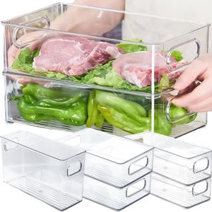3Size Clear Rectangular Refrigerator Crisper / Thickened Plastic Sorting Organizer Box for Save Space / Household Stackable Food Storage Container