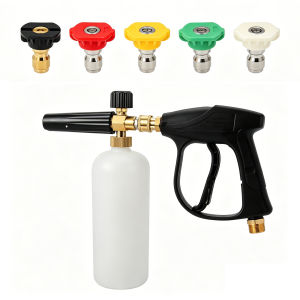 Car Washer with 5 Nozzles Heavy Duty Alloy Car Wash Kit 1/4 Quick Connector 1L Capacity for Vehicle & Household Cleaning