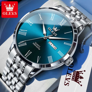 OLEVS Men Casual Watches Original Business Simple Waterproof Luminous Dual Calendar Quartz Stainless Steel Mens Watch
