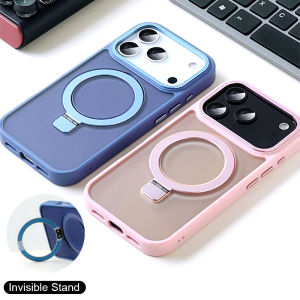 เคสแม่เหล็กขาตั้งโลหะ90 ° สำหรับ iPhone 17 16 15 14 13 12 11 Pro Max เคสแม่เหล็กติดโทรศัพท์ TPU + ฝ้าโปร่งแสง PC กระดุมโลหะ iPhone 17เคสแม่เหล็กติดโทรศัพท์แอร์
