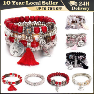 New Fashion Bohemia Multilayer Crystal Beads Bracelet Set For Women Elastic Adjustable Charm Bracelet Femme Jewelry Accessories