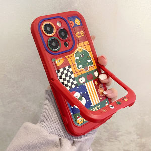 CrashStar Christmas Red Leather Shockproof Phone Case With Invisible Stand Holder For iPhone 15 14 Pro Max Plus 13 12 11 Pro Max Cute Fashion Hard Phone Cover Casing With Full Cover Lens Camera Protection